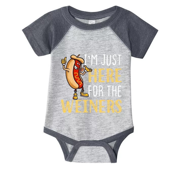 Funny Hot Dog I'm Just Here For The Wieners Sausage Infant Baby Jersey Bodysuit