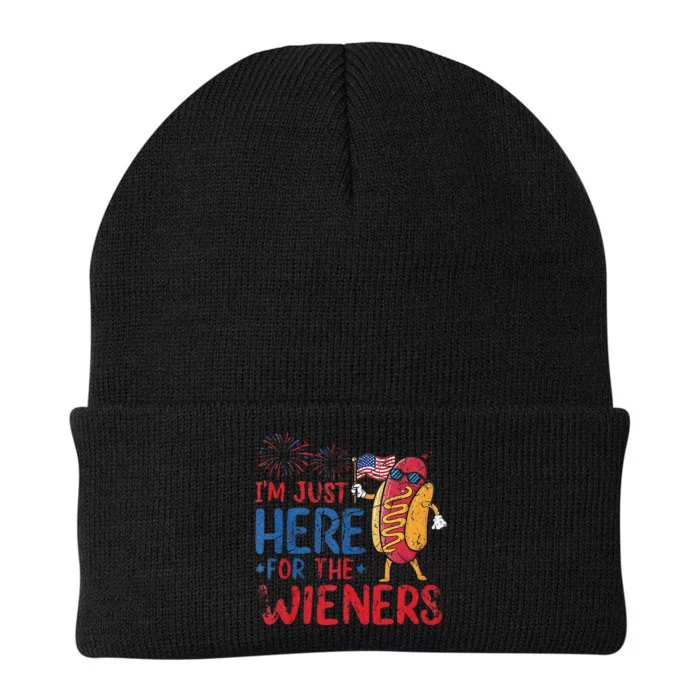 Funny Hot Dog IM Just Here For The Wieners 4th Of July Gift Knit Cap Winter Beanie