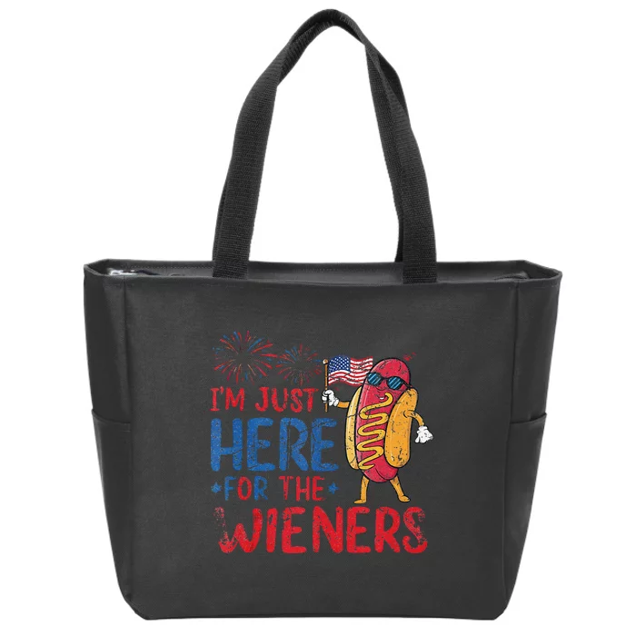 Funny Hot Dog IM Just Here For The Wieners 4th Of July Gift Zip Tote Bag