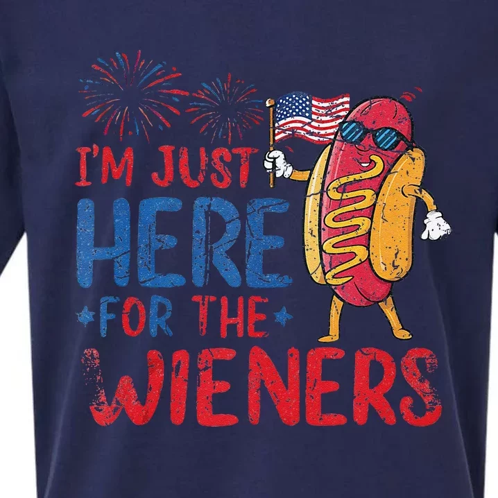 Funny Hot Dog IM Just Here For The Wieners 4th Of July Gift Sueded Cloud Jersey T-Shirt