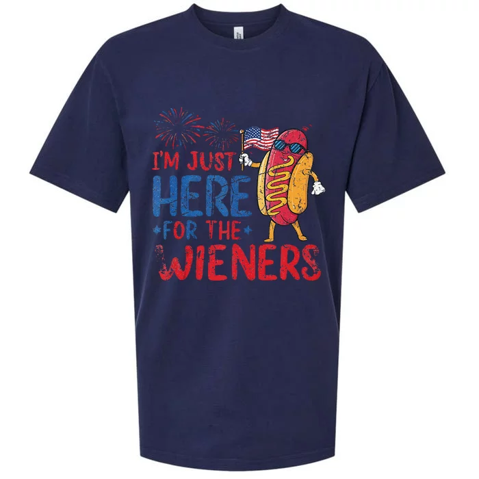 Funny Hot Dog IM Just Here For The Wieners 4th Of July Gift Sueded Cloud Jersey T-Shirt