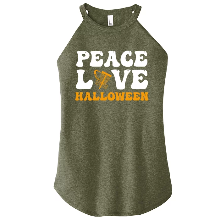 Funny Halloween Disc Golf Costume Peace Love Halloween Great Gift Women’s Perfect Tri Rocker Tank