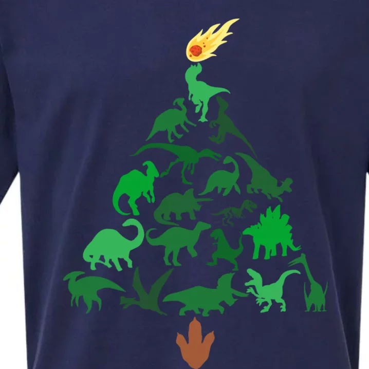 Funny Holyday Dinosaur Merry Christmas Tree Dino Pj Gift Sueded Cloud Jersey T-Shirt