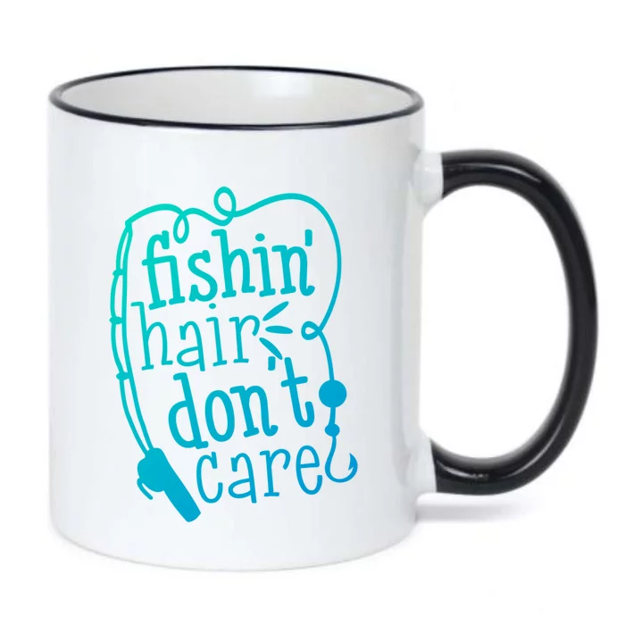 Fishin Hair Dont Care Funny Fishing Trip Outfit Cool Gift Black Color Changing Mug