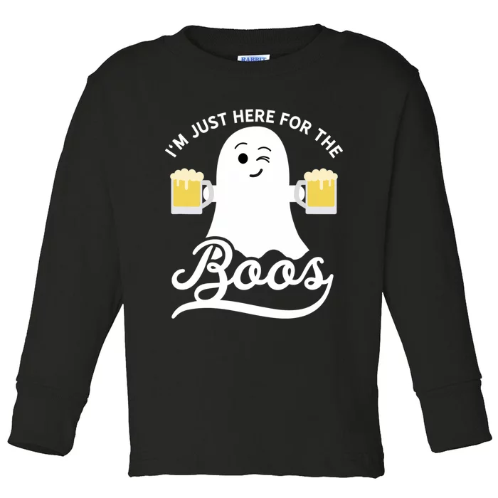 Funny Halloween Drinking Beer IM Just Here For The Boos Toddler Long Sleeve Shirt