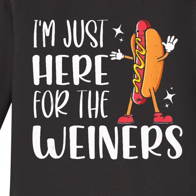 Funny Hot Dog Im Just Here For The Wieners Sausage Lovers Baby Long Sleeve Bodysuit