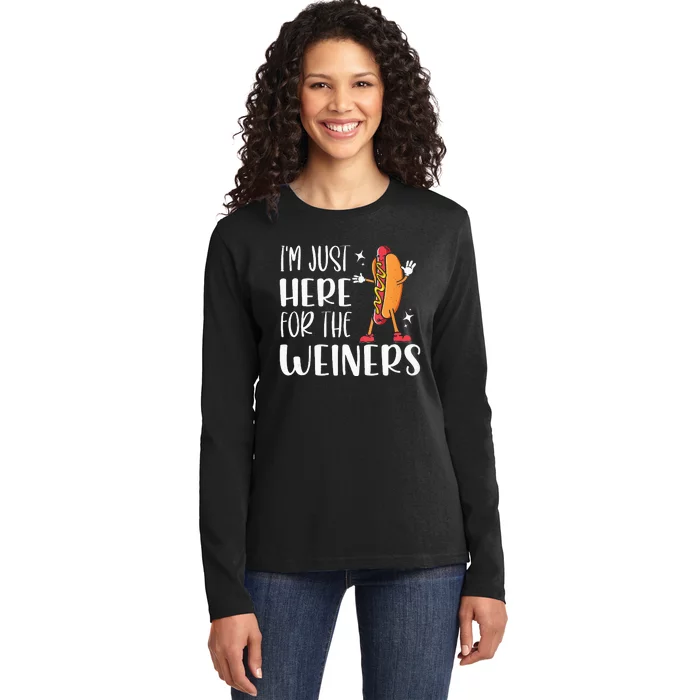 Funny Hot Dog Im Just Here For The Wieners Sausage Lovers Ladies Long Sleeve Shirt