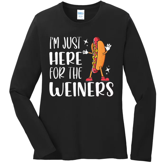 Funny Hot Dog Im Just Here For The Wieners Sausage Lovers Ladies Long Sleeve Shirt