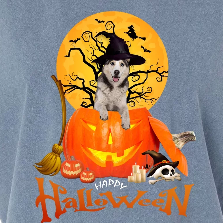 Funny Husky Dog Spooky Halloween Garment-Dyed Women's Muscle Tee