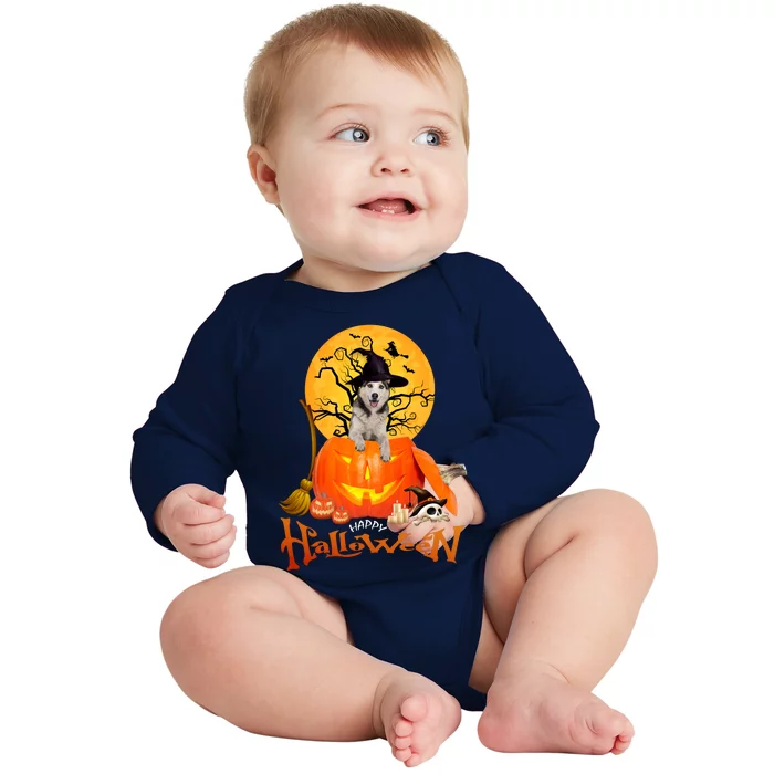 Funny Husky Dog Spooky Halloween Baby Long Sleeve Bodysuit