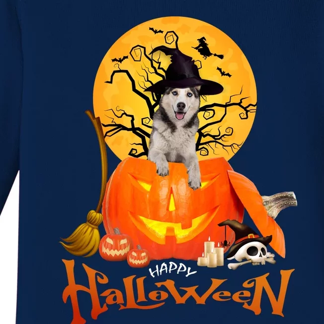 Funny Husky Dog Spooky Halloween Baby Long Sleeve Bodysuit