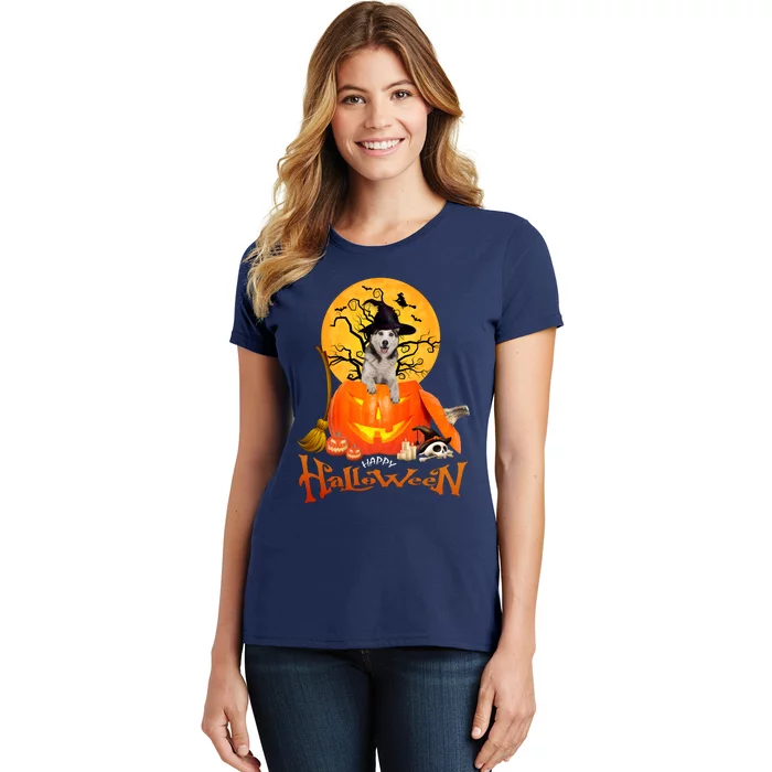 Funny Husky Dog Spooky Halloween Women's T-Shirt