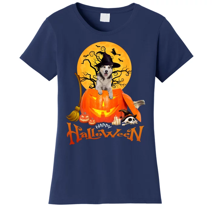 Funny Husky Dog Spooky Halloween Women's T-Shirt