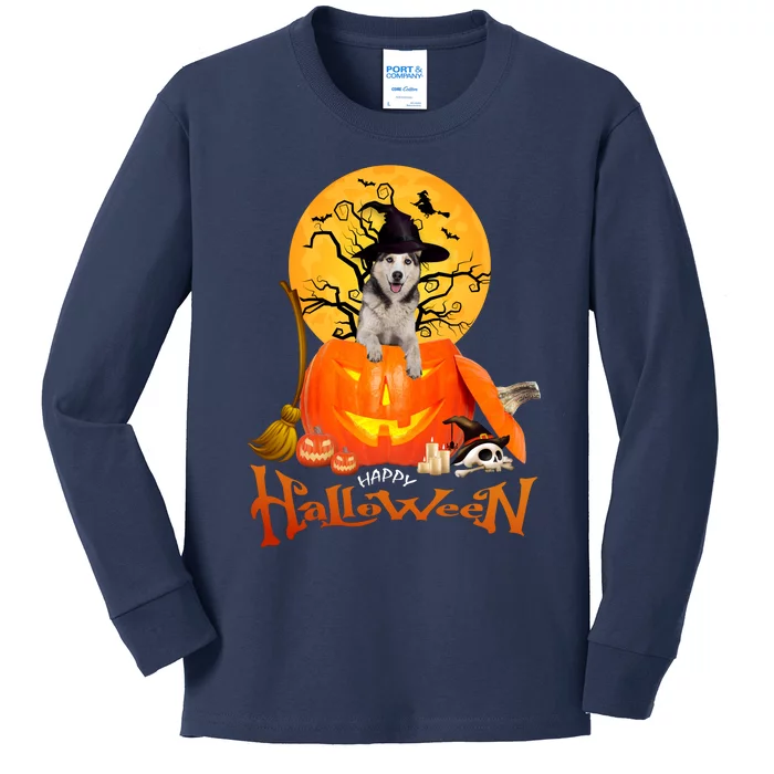 Funny Husky Dog Spooky Halloween Kids Long Sleeve Shirt