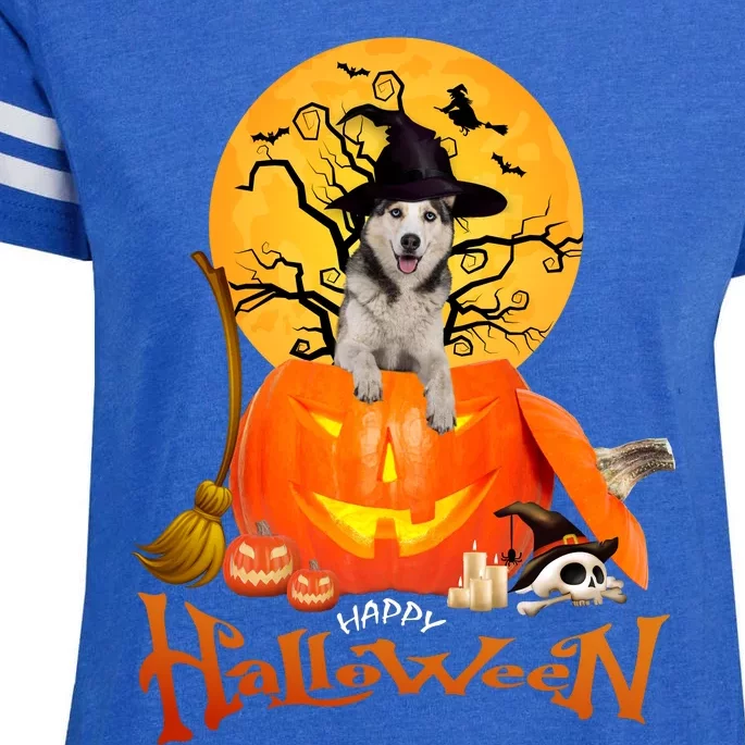 Funny Husky Dog Spooky Halloween Enza Ladies Jersey Football T-Shirt