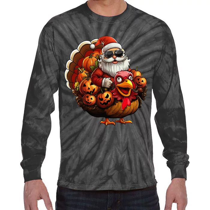 Festive Holiday Decorations Santa Turkey Pumpkin Tie-Dye Long Sleeve Shirt