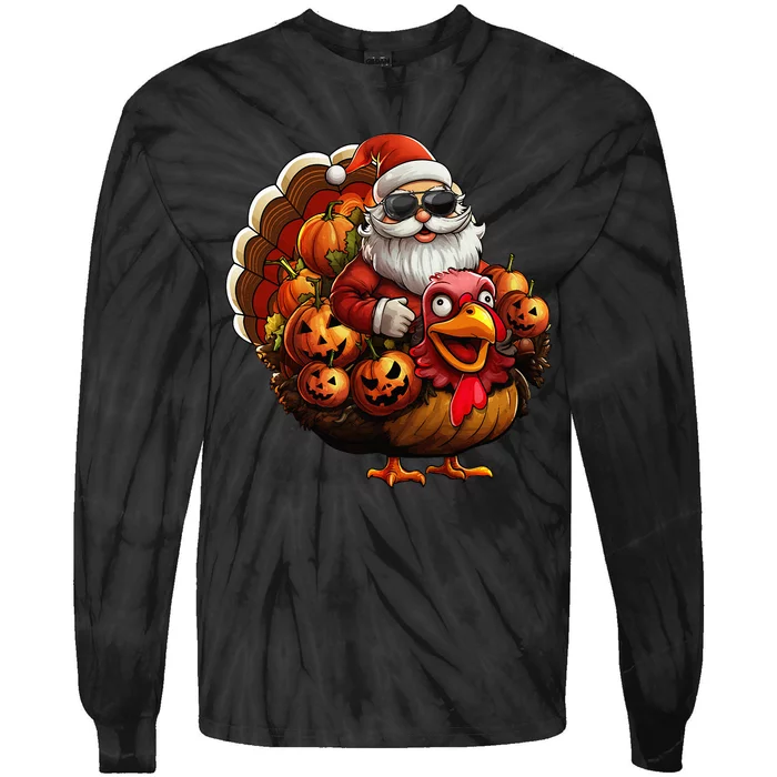 Festive Holiday Decorations Santa Turkey Pumpkin Tie-Dye Long Sleeve Shirt