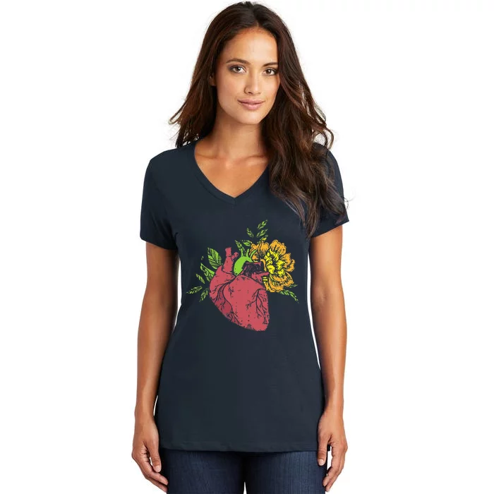 Floral Heart Earth Day Love Recycle Pro Environment Gift Women's V-Neck T-Shirt