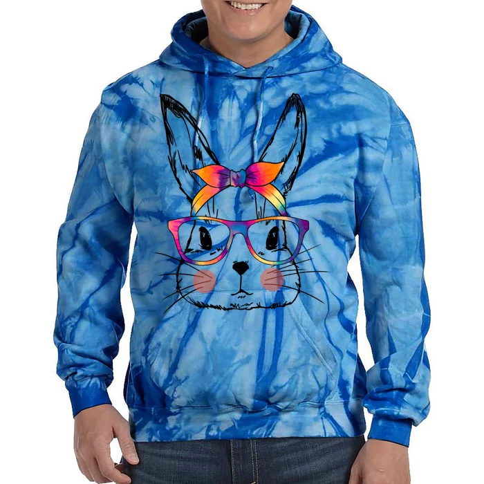 Funny Happy Easter Day Cute Bunny Face Tie Dye Glasses Gift Tie Dye Hoodie