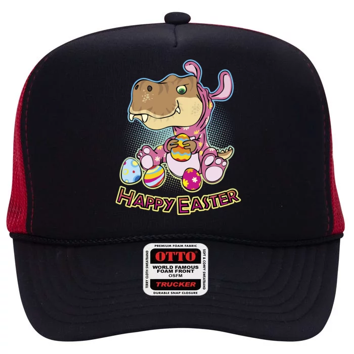 Funny Happy Easter Dinosaur Easter Bunny Costume High Crown Mesh Trucker Hat