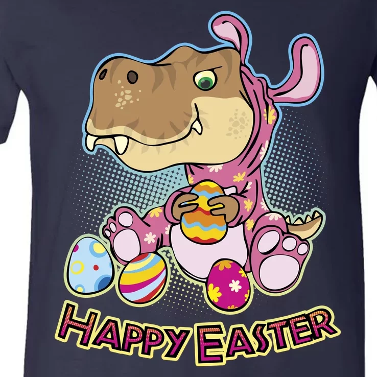 Funny Happy Easter Dinosaur Easter Bunny Costume V-Neck T-Shirt