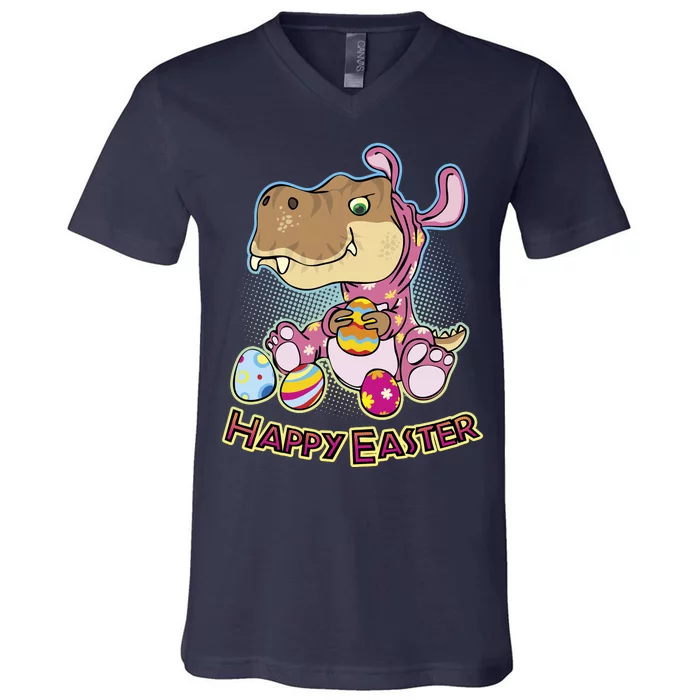 Funny Happy Easter Dinosaur Easter Bunny Costume V-Neck T-Shirt