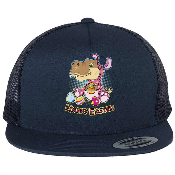 Funny Happy Easter Dinosaur Easter Bunny Costume Flat Bill Trucker Hat