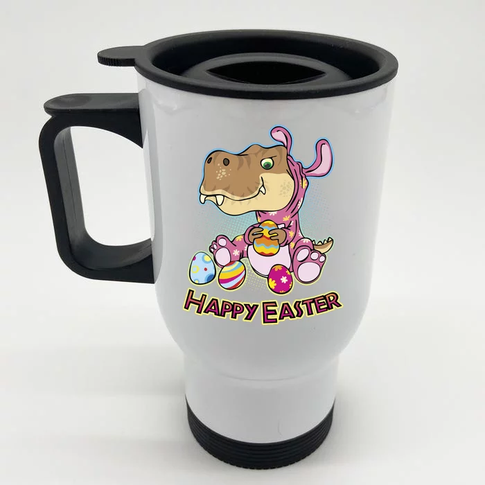 Funny Happy Easter Dinosaur Easter Bunny Costume Front & Back Stainless Steel Travel Mug