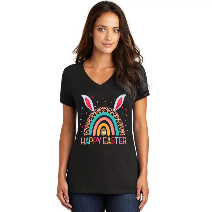 Funny Happy Easter Y'all Rainbow Funny Gnome Women's V-Neck T-Shirt