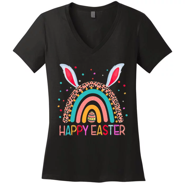 Funny Happy Easter Y'all Rainbow Funny Gnome Women's V-Neck T-Shirt