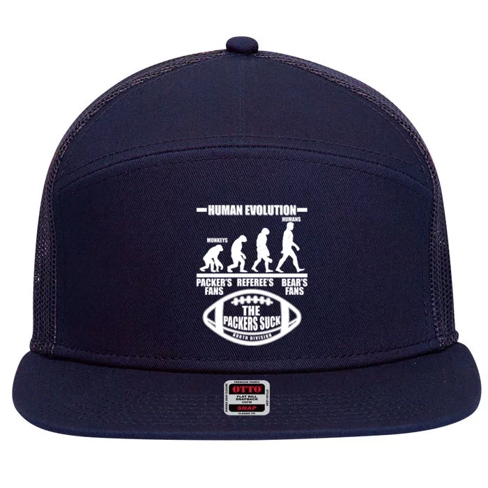 Funny Human Evolution Football Fan 7 Panel Mesh Trucker Snapback Hat