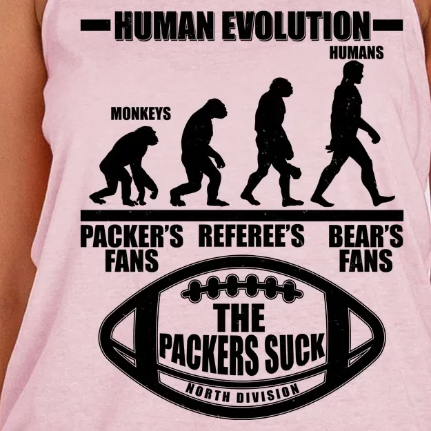 Funny Human Evolution Football Fan Women's Knotted Racerback Tank