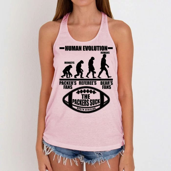 Funny Human Evolution Football Fan Women's Knotted Racerback Tank