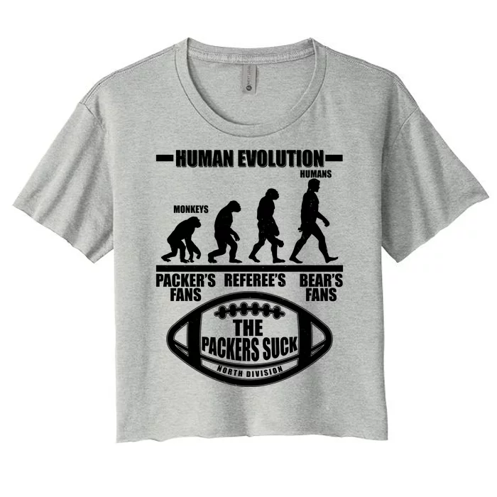 Funny Human Evolution Football Fan Women's Crop Top Tee