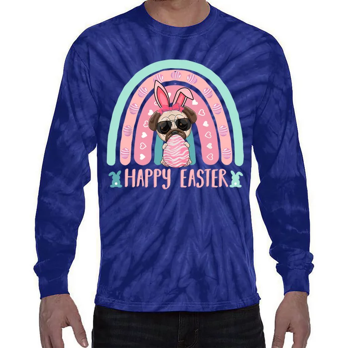 Funny Happy Easter Egg Y'all Rainbow Funny Pug Dog Tie-Dye Long Sleeve Shirt