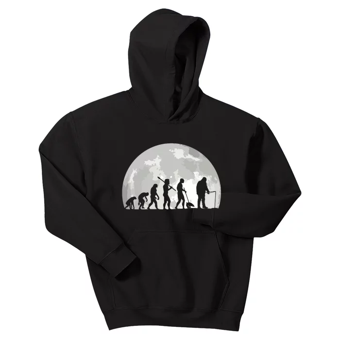 Fisherman Human Evolution Moon Vintage Fishing Kids Hoodie