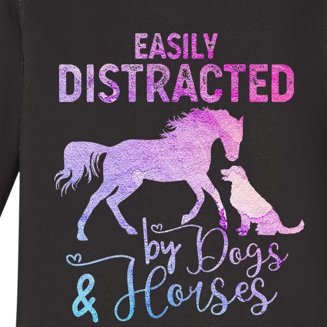 Funny Horse  Easily Distracted Baby Long Sleeve Bodysuit