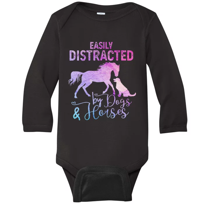 Funny Horse  Easily Distracted Baby Long Sleeve Bodysuit