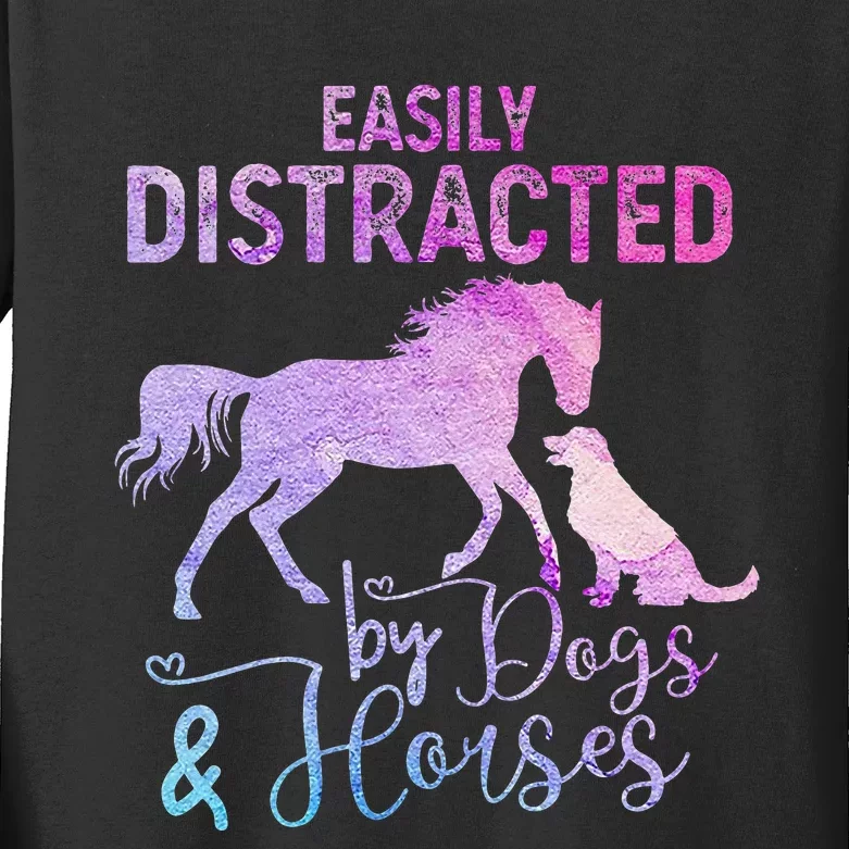 Funny Horse  Easily Distracted Kids Long Sleeve Shirt