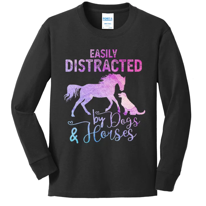 Funny Horse  Easily Distracted Kids Long Sleeve Shirt