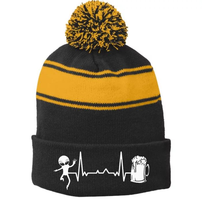 funny Heartbeat EKG Extraterrestrial Alien Stripe Pom Pom Beanie