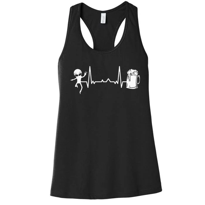 funny Heartbeat EKG Extraterrestrial Alien Women's Racerback Tank