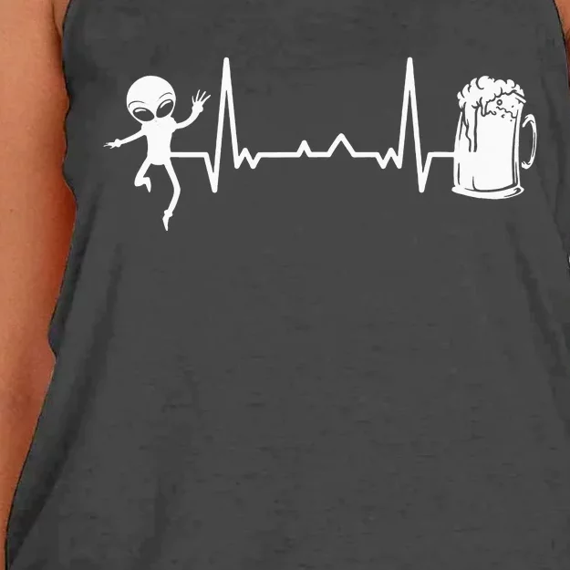 funny Heartbeat EKG Extraterrestrial Alien Women's Knotted Racerback Tank