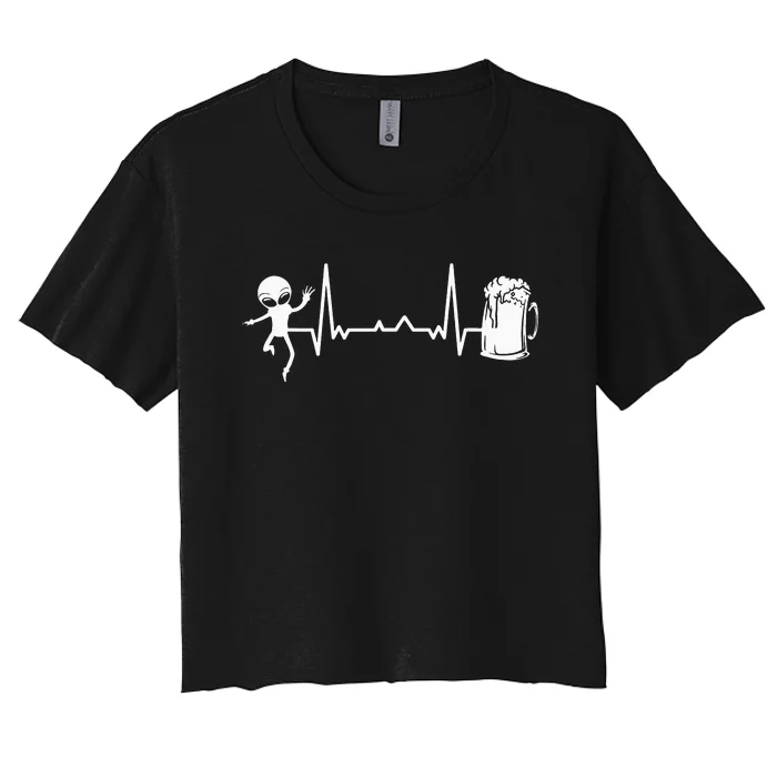 funny Heartbeat EKG Extraterrestrial Alien Women's Crop Top Tee