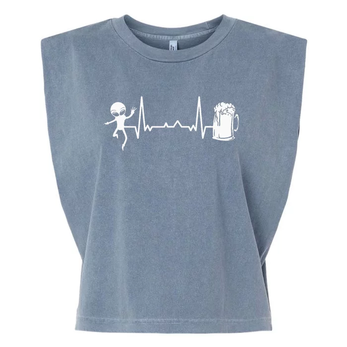 funny Heartbeat EKG Extraterrestrial Alien Garment-Dyed Women's Muscle Tee