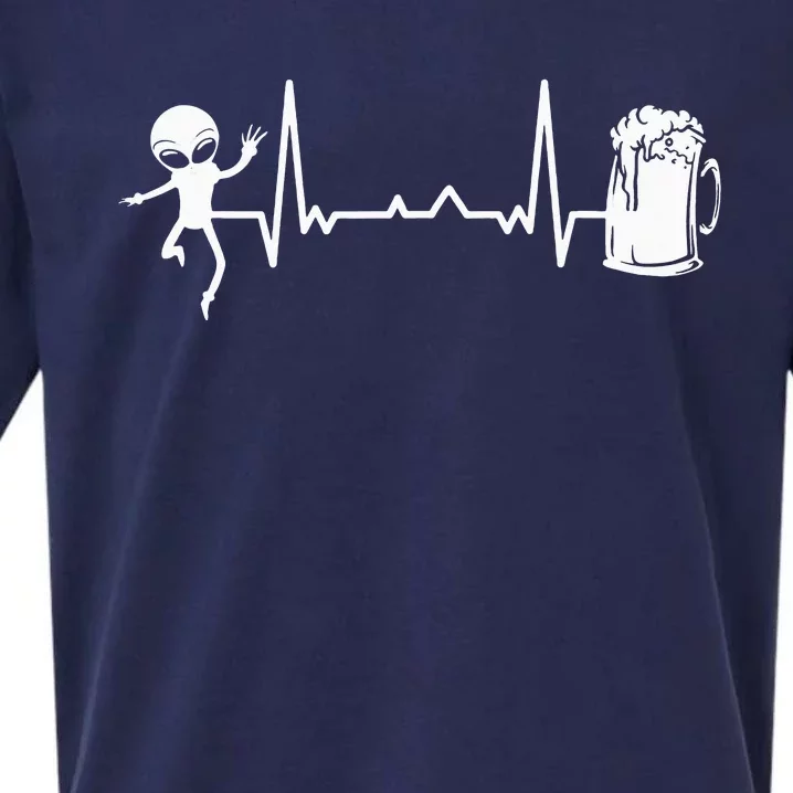 funny Heartbeat EKG Extraterrestrial Alien Sueded Cloud Jersey T-Shirt