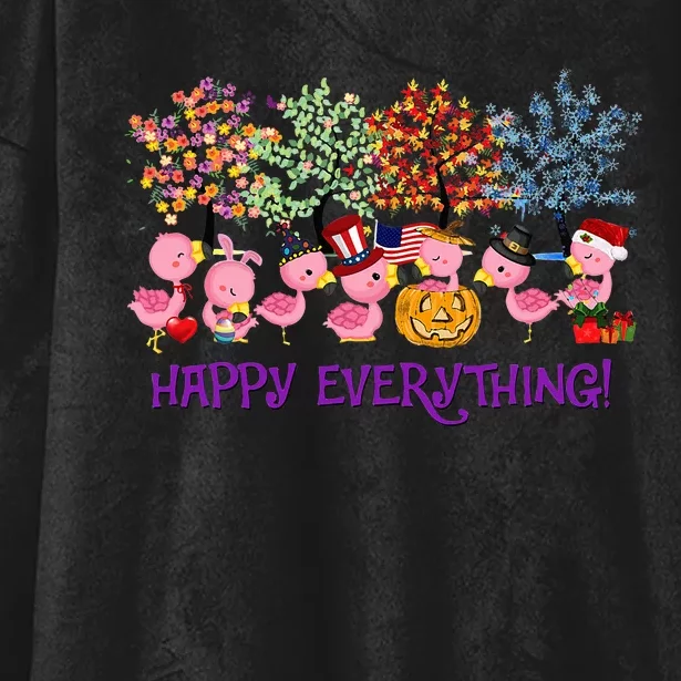 Flamingo Happy Everything For Thanksgiving Christmas Holiday Hooded Wearable Blanket