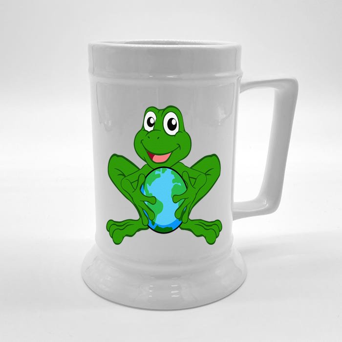 Frog Holding Earth Day Cute Animal Save The Planet Front & Back Beer Stein