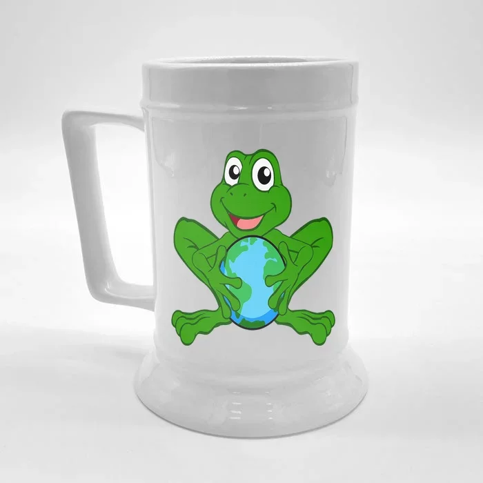 Frog Holding Earth Day Cute Animal Save The Planet Front & Back Beer Stein