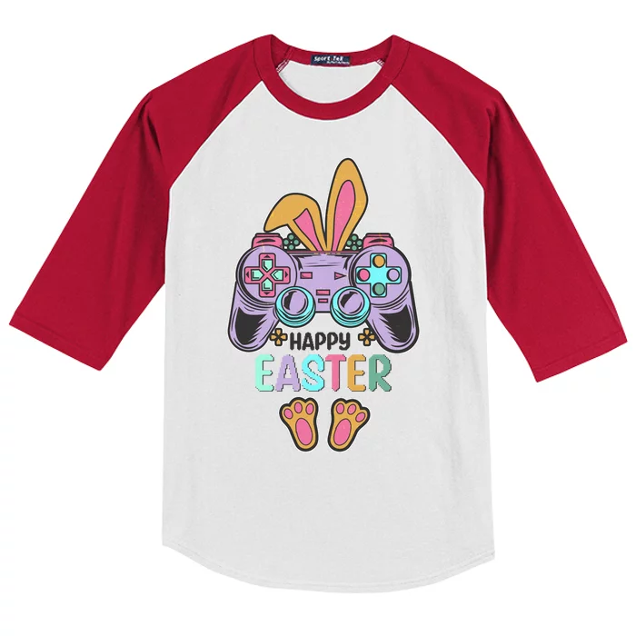 Funny Happy Easter Gamer Bunny Rabbit Controller Kids Colorblock Raglan Jersey